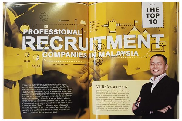 We are excited to share that VHR Consultancy is being featured in The Top 10 of Malaysia magazine as one of the top 10 professional recruitment companies in Malaysia! A big 'thank you' to RHA Media Sdn Bhd for featuring us!